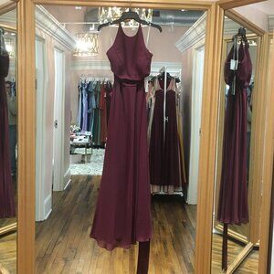 WTOO Long Chiffon Halter Bridesmaid Dress Wine Size 12